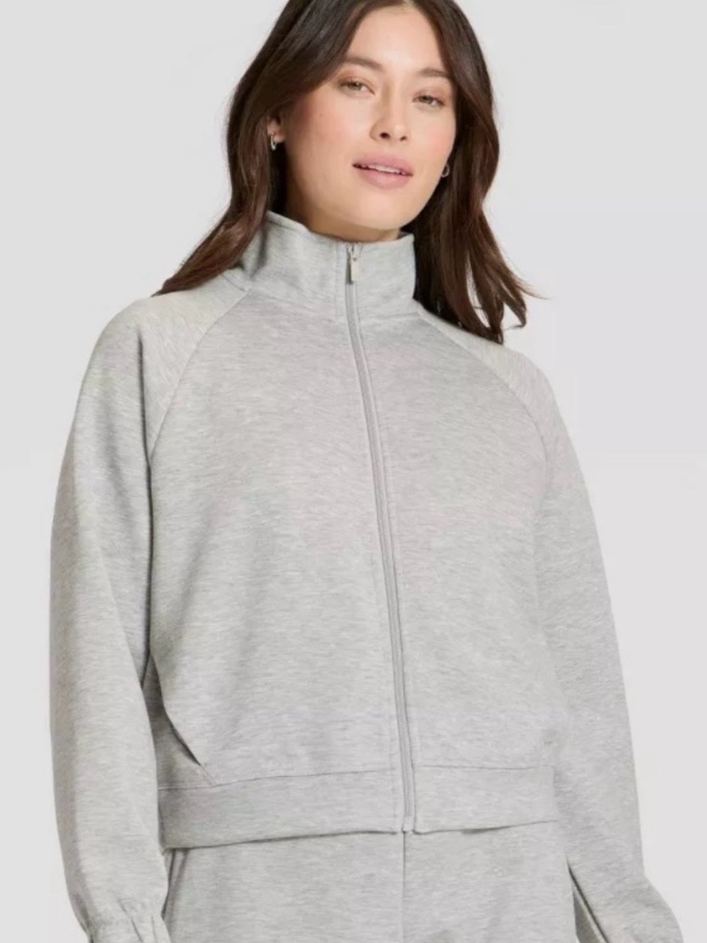Light Heather Gray Full-Zip Stand Collar Sweatshirt